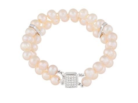 7-7.5mm White Cultured Freshwater Pearl Silver  Bracelet