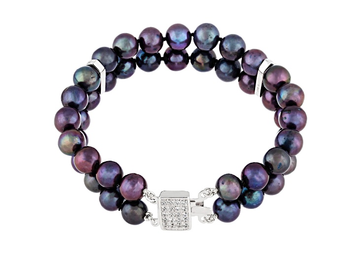 7-7.5mm Black Cultured Freshwater Pearl Silver Bracelet