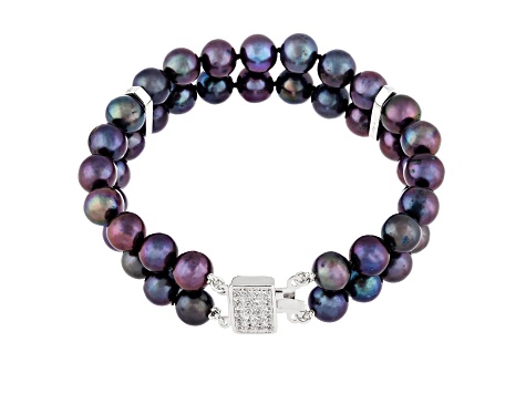 7-7.5mm Black Cultured Freshwater Pearl Silver Bracelet