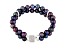 7-7.5mm Black Cultured Freshwater Pearl Silver  Bracelet