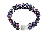 7-7.5mm Black Cultured Freshwater Pearl Silver Bracelet