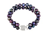 7-7.5mm Black Cultured Freshwater Pearl Silver  Bracelet