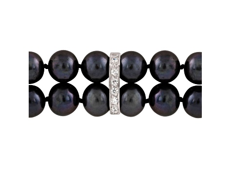 7-7.5mm Black Cultured Freshwater Pearl Silver Bracelet