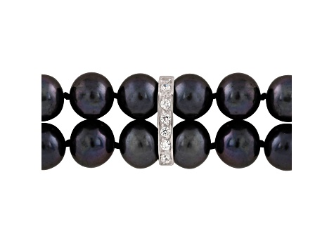 7-7.5mm Black Cultured Freshwater Pearl Silver  Bracelet