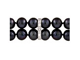 7-7.5mm Black Cultured Freshwater Pearl Silver  Bracelet