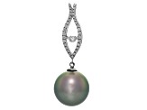 Cultured Tahitian Pearl With 0.25ctw Diamond 18k White Gold Pendant