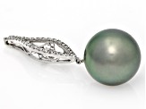 Cultured Tahitian Pearl With 0.25ctw Diamond 18k White Gold Pendant