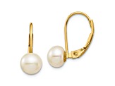 14K Yellow Gold 6-7mm White Button Freshwater Cultured Pearl Leverback Earrings