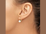 14K Yellow Gold 6-7mm White Button Freshwater Cultured Pearl Leverback Earrings