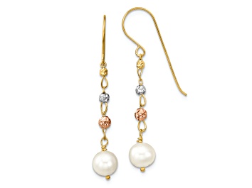 Picture of 14K Tri-color Diamond-cut Freshwater Cultured Pearls Dangle Earrings