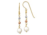 14K Tri-color Diamond-cut Freshwater Cultured Pearls Dangle Earrings