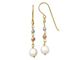 14K Tri-color Diamond-cut Freshwater Cultured Pearls Dangle Earrings