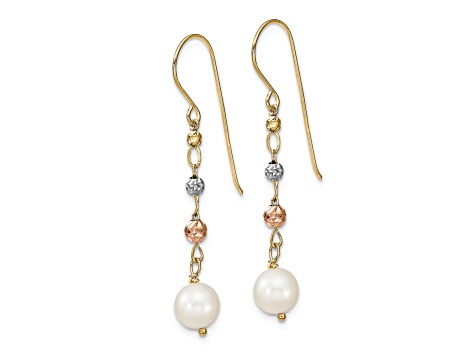 14K Tri-color Diamond-cut Freshwater Cultured Pearls Dangle Earrings