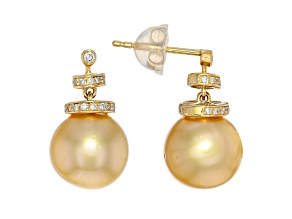 Golden South Sea Cultured Pearl and Diamonds 18k Yellow Gold Earrings