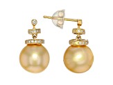 Golden South Sea Cultured Pearl and Diamonds 18k Yellow Gold Earrings