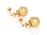 Golden South Sea Cultured Pearl and Diamonds 18k Yellow Gold Earrings