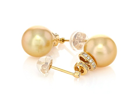 Golden South Sea Cultured Pearl and Diamonds 18k Yellow Gold Earrings