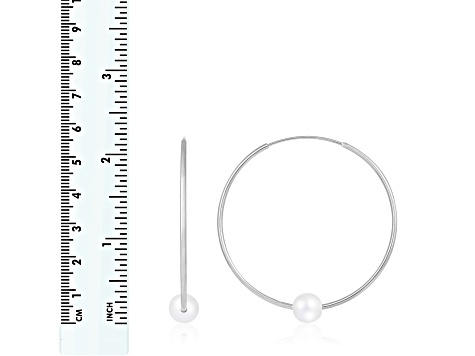 9-9.5mm White Cultured Freshwater Pearl Rhodium Over Sterling Silver Earrings