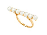 4.5-5mm Round White Freshwater Pearl 14K Yellow Gold Bar Design Ring