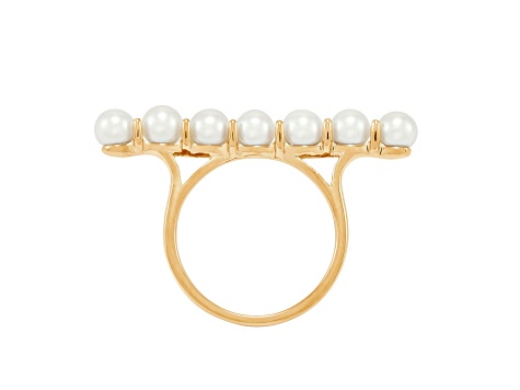 4.5-5mm Round White Freshwater Pearl 14K Yellow Gold Bar Design Ring