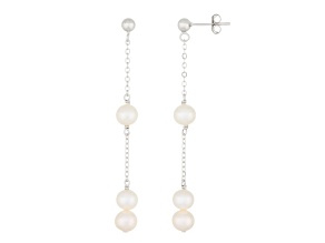 6-6.5mm white cultured freshwater pearl rhodium over sterling silver earrings