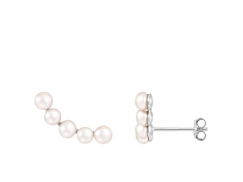 Picture of White Cultured Freshwater Pearl Rhodium Over Sterling Silver 3-4mm Button Earrings