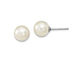 Rhodium Over Sterling Silver 8-9mm Plum/White Imitation Shell Pearl Post 3 Earring Set