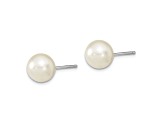 Rhodium Over Sterling Silver 8-9mm Plum/White Imitation Shell Pearl Post 3 Earring Set