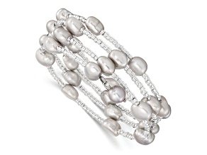 8-9mm Grey Baroque Freshwater Cultured Pearl and Glass Beaded Wrap Bracelet
