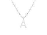 Letter A Initial Cultured Freshwater Pearl Rhodium Over Sterling Silver Pendant With  18" Chain