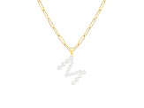 Letter M Initial Cultured Freshwater Pearl 18K Gold Over Sterling Silver Pendant With  18" Chain