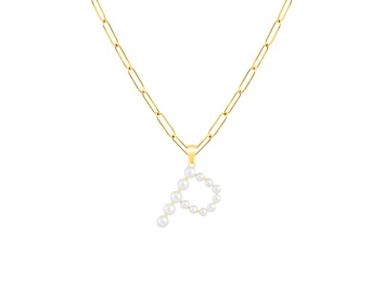 Picture of Letter P Initial Cultured Freshwater Pearl 18K Gold Over Sterling Silver Pendant With  18" Chain