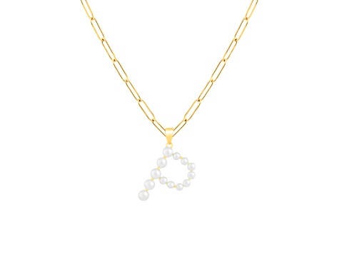 Letter P Initial Cultured Freshwater Pearl 18K Gold Over Sterling Silver Pendant With  18" Chain