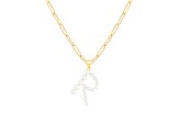 Letter R Initial Cultured Freshwater Pearl 18K Gold Over Sterling Silver Pendant With  18" Chain