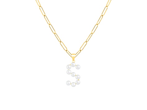 Letter S Initial Cultured Freshwater Pearl 18K Gold Over Sterling Silver Pendant With  18" Chain