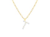 Letter T Initial Cultured Freshwater Pearl 18K Gold Over Sterling Silver Pendant With  18" Chain