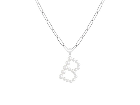 Letter B Initial Cultured Freshwater Pearl Rhodium Over Sterling Silver Pendant With  18" Chain