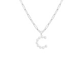 Letter C Initial Cultured Freshwater Pearl Rhodium Over Sterling Silver Pendant With  18" Chain