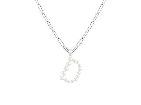 Letter D Initial Cultured Freshwater Pearl Rhodium Over Sterling Silver Pendant With  18" Chain