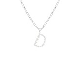 Letter D Initial Cultured Freshwater Pearl Rhodium Over Sterling Silver Pendant With  18" Chain