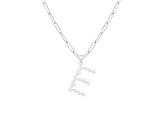 Letter E Initial Cultured Freshwater Pearl Rhodium Over Sterling Silver Pendant With  18" Chain