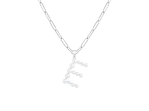 Letter E Initial Cultured Freshwater Pearl Rhodium Over Sterling Silver Pendant With  18" Chain