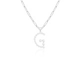 Letter G Initial Cultured Freshwater Pearl Rhodium Over Sterling Silver Pendant With  18" Chain