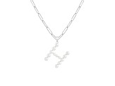 Letter H Initial Cultured Freshwater Pearl Rhodium Over Sterling Silver Pendant With  18" Chain