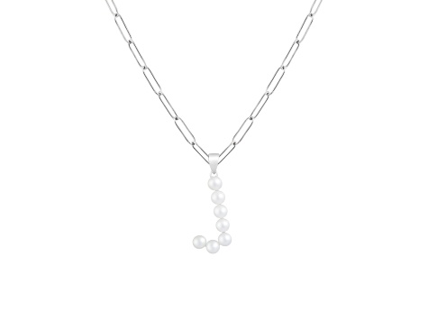 Letter J Initial Cultured Freshwater Pearl Rhodium Over Sterling Silver Pendant With  18" Chain