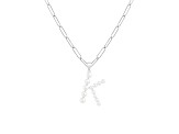 Letter K Initial Cultured Freshwater Pearl Rhodium Over Sterling Silver Pendant With  18" Chain