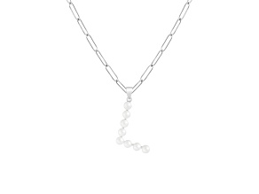 Letter L Initial Cultured Freshwater Pearl Rhodium Over Sterling Silver Pendant With  18" Chain