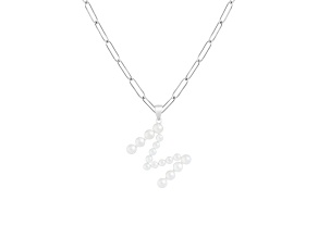 Letter M Initial Cultured Freshwater Pearl Rhodium Over Sterling Silver Pendant With  18" Chain