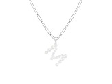 Letter M Initial Cultured Freshwater Pearl Rhodium Over Sterling Silver Pendant With  18" Chain