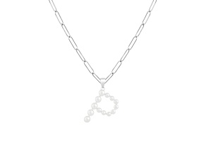 Letter P Initial Cultured Freshwater Pearl Rhodium Over Sterling Silver Pendant With  18" Chain